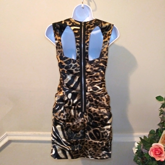 Hailey Logan By Adrianna Papell Sexy Leopard Print Ruched Satin Mini Dress - Picture 4 of 10